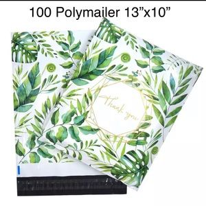 100 Pcs Green Leaf Thank You Poly Mailers 10″x13″